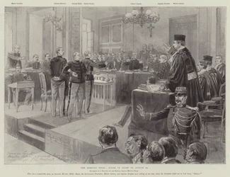 Het Dreyfus-proces, scène in de rechtbank op 24 augustus